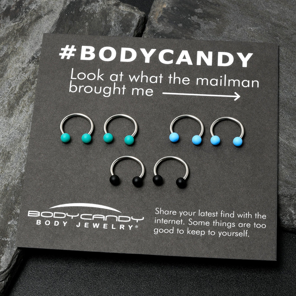BodyCandy 16G 3/8 Matte Black Blue Teal Horseshoe Circular Barbell Set of 6 — alternative angle