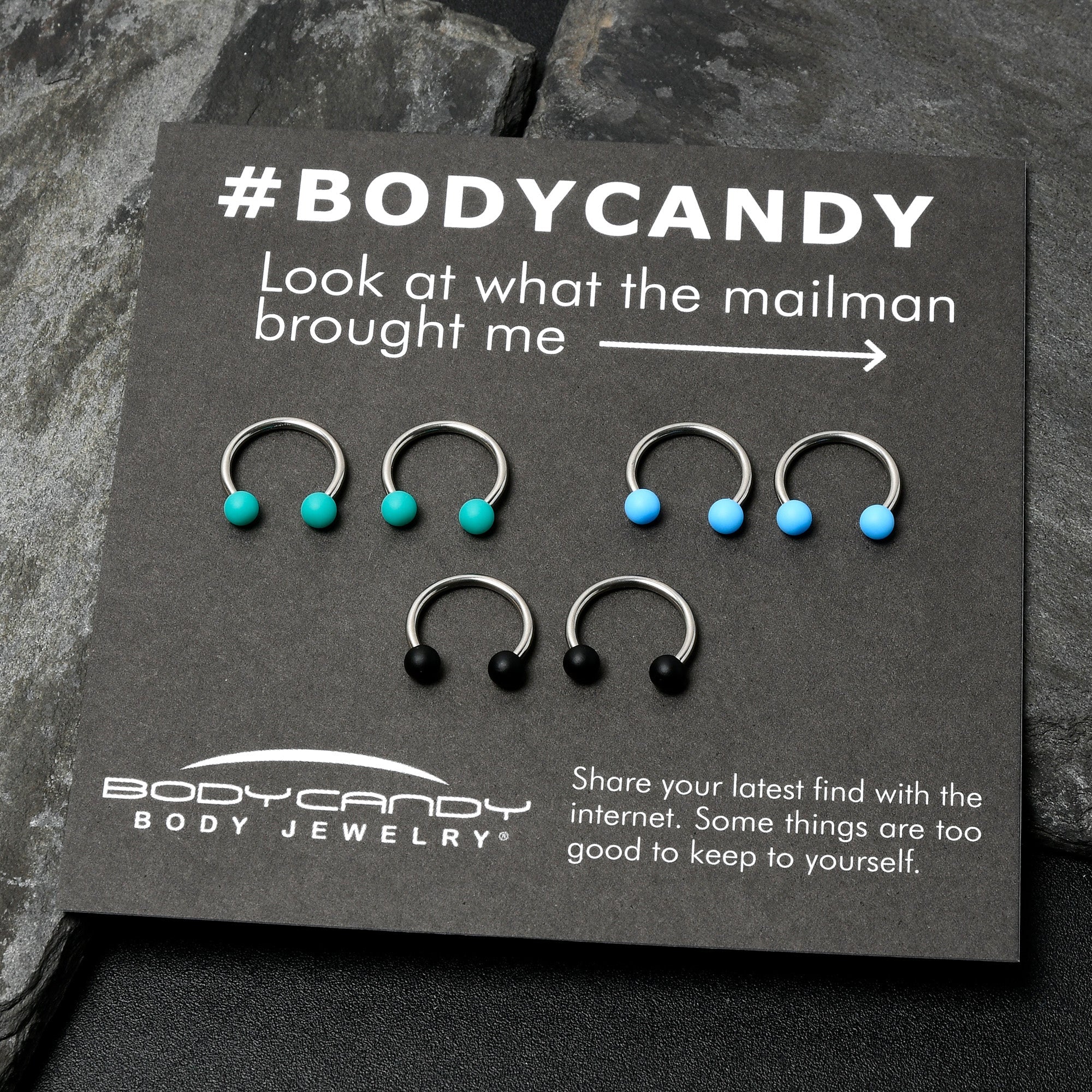 BodyCandy 16G 3/8 Matte Black Blue Teal Horseshoe Circular Barbell Set of 6 — alternative angle