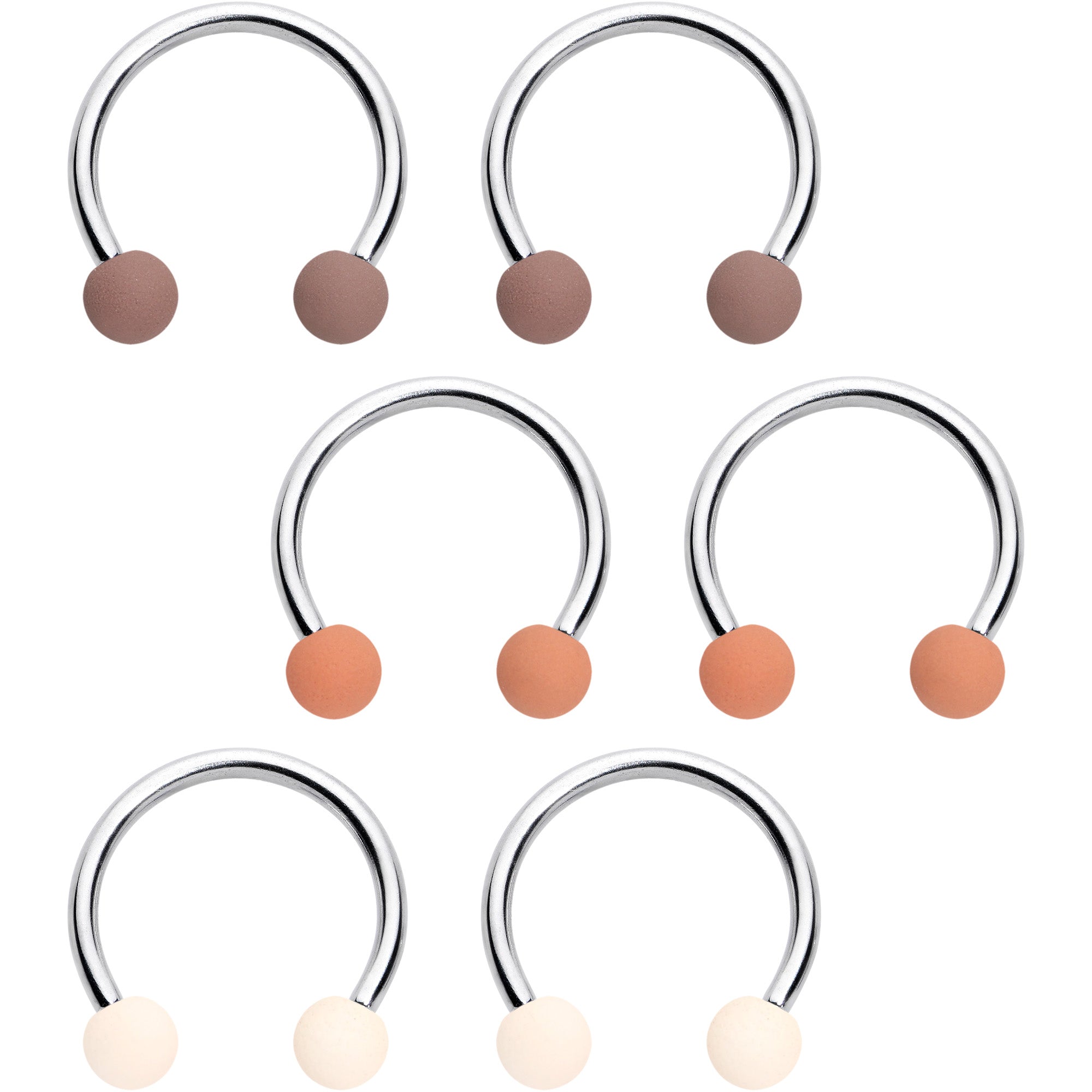 BodyCandy 16G 3/8 Matte Brown Peach Cream Horseshoe Circular Barbell Set of 6 — main product shot