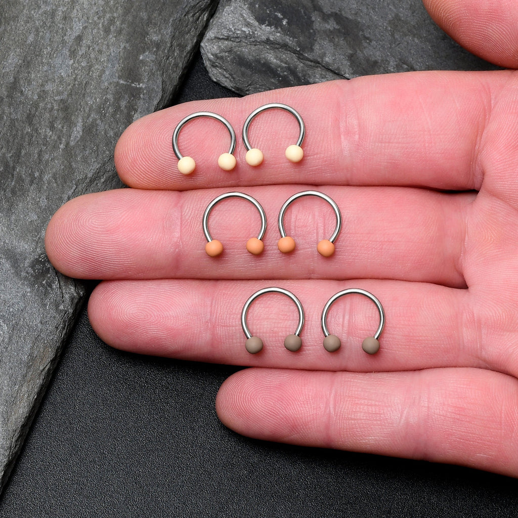 BodyCandy 16G 3/8 Matte Brown Peach Cream Horseshoe Circular Barbell Set of 6 — detail close-up