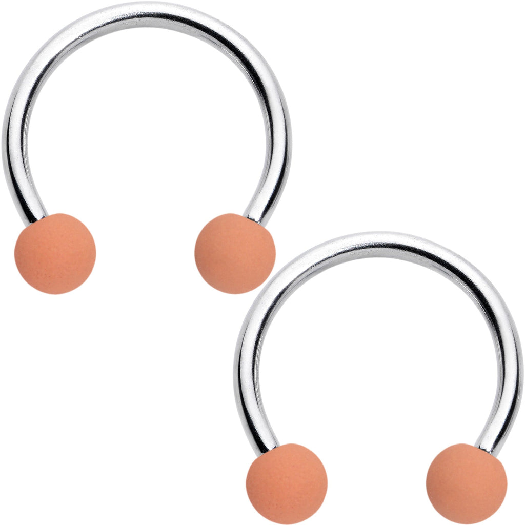 BodyCandy 16G 3/8 Matte Brown Peach Cream Horseshoe Circular Barbell Set of 6 — side view