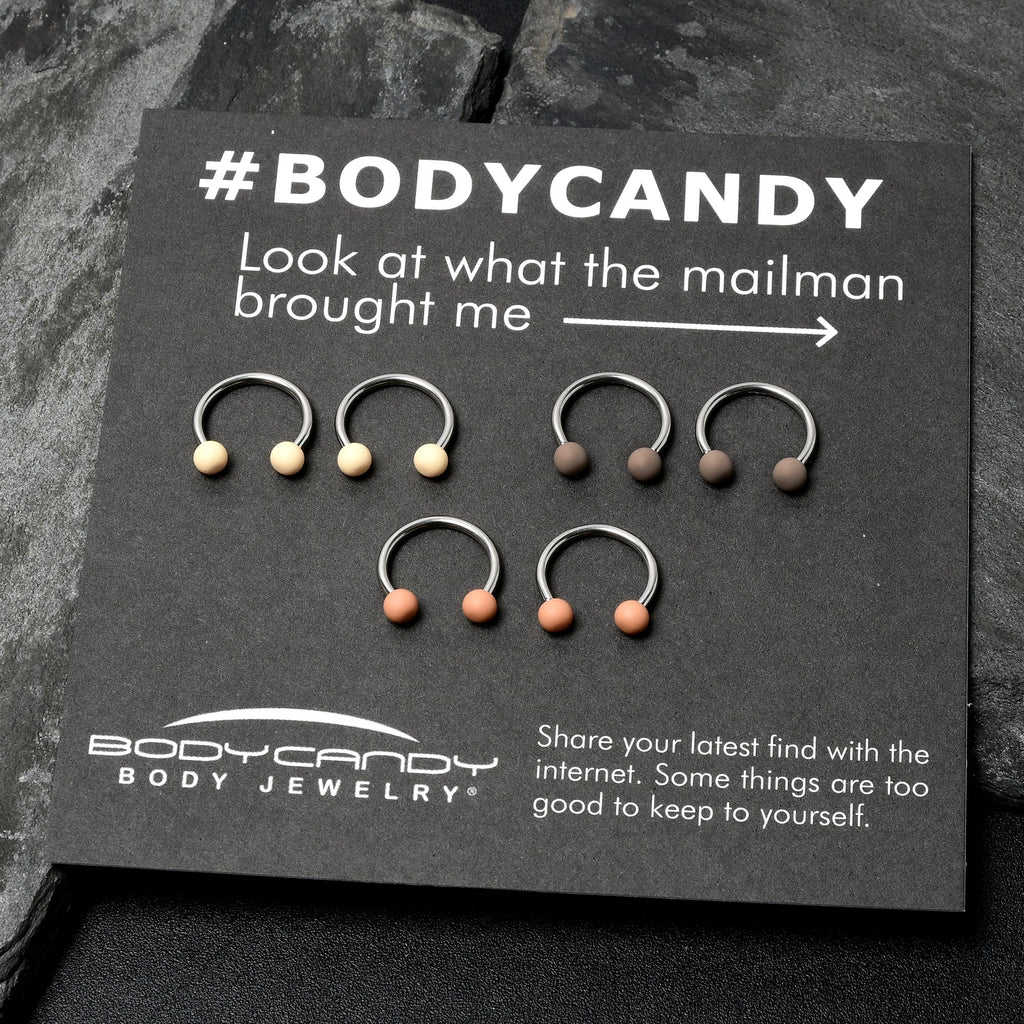 BodyCandy 16G 3/8 Matte Brown Peach Cream Horseshoe Circular Barbell Set of 6 — alternative angle