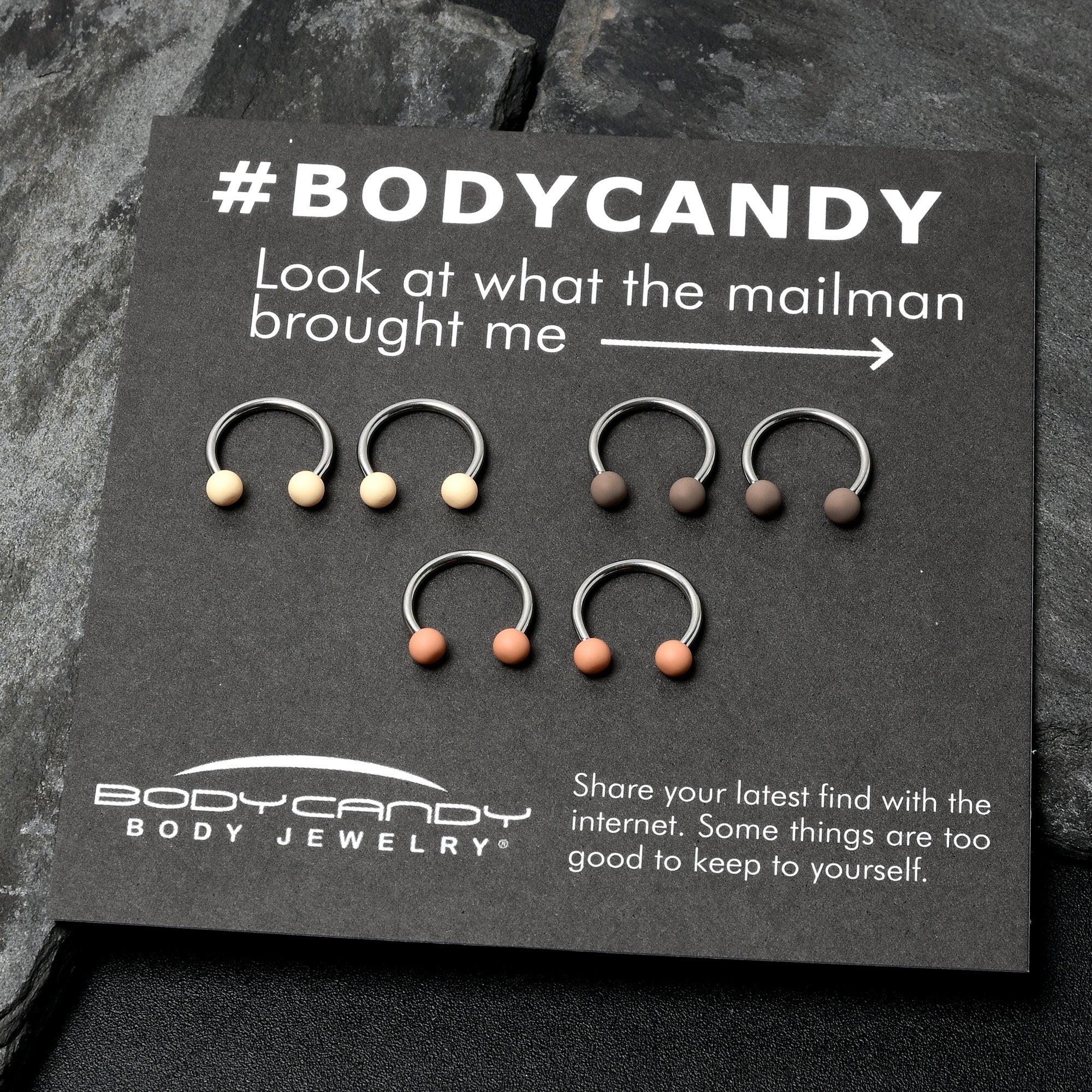 BodyCandy 16G 3/8 Matte Brown Peach Cream Horseshoe Circular Barbell Set of 6 — alternative angle