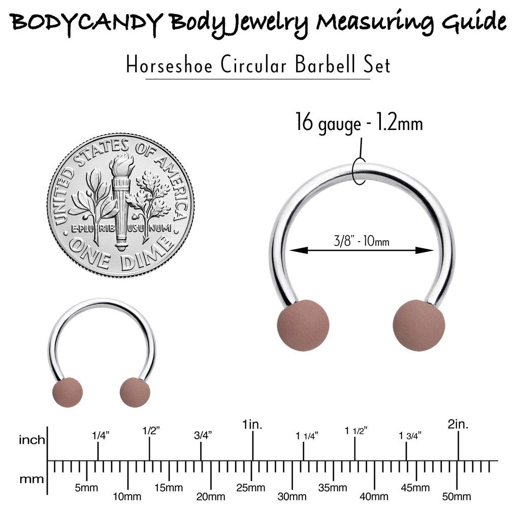 BodyCandy 16G 3/8 Matte Brown Peach Cream Horseshoe Circular Barbell Set of 6 — in-use photo