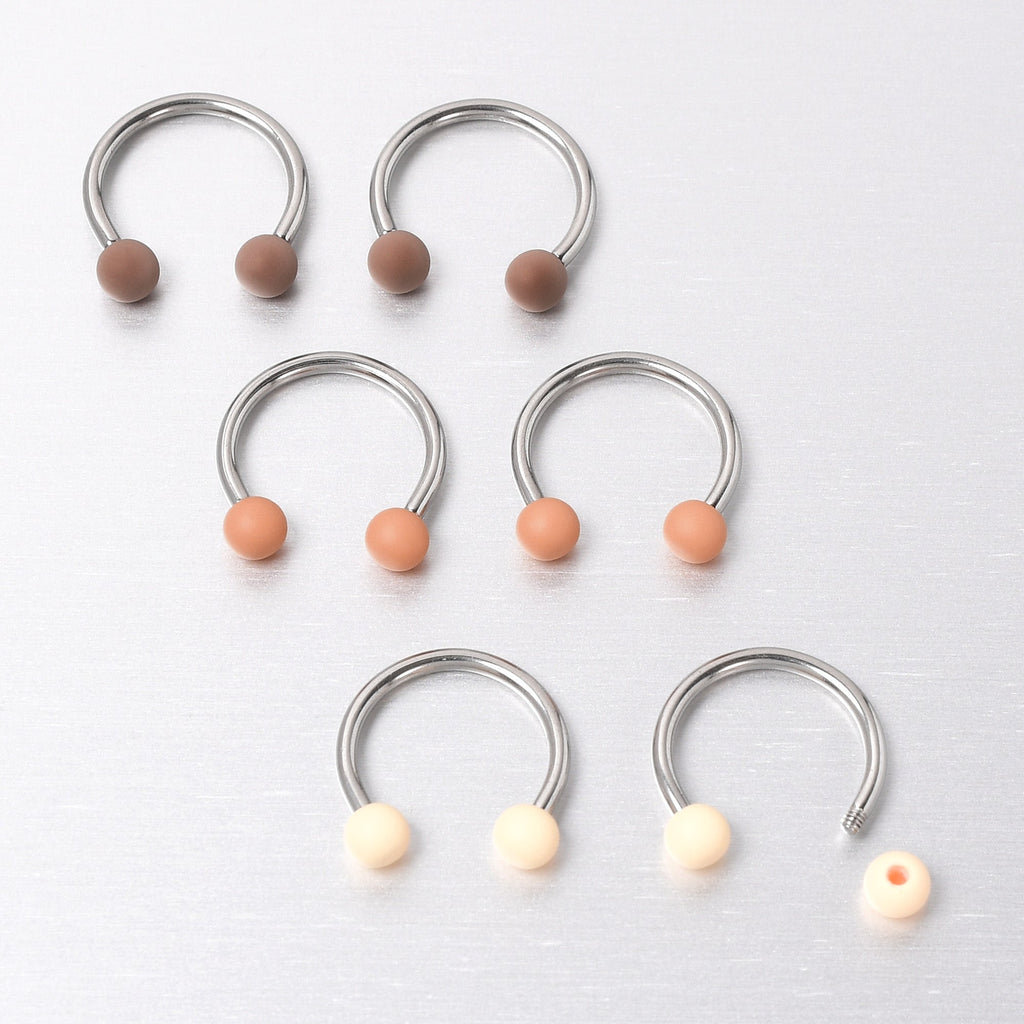 BodyCandy 16G 3/8 Matte Brown Peach Cream Horseshoe Circular Barbell Set of 6 — size reference