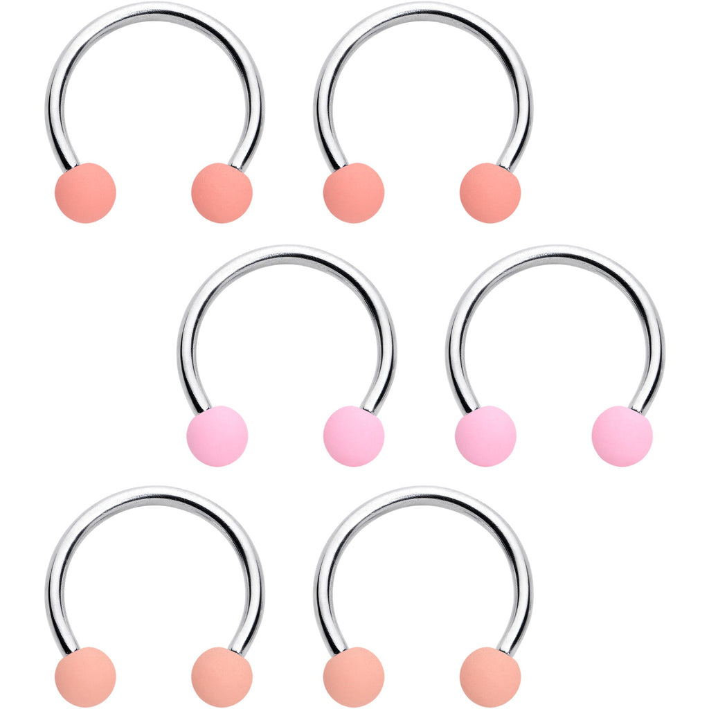 BodyCandy 16G 3/8 Matte Pinks Peach Horseshoe Circular Barbell Set of 6 — main product shot