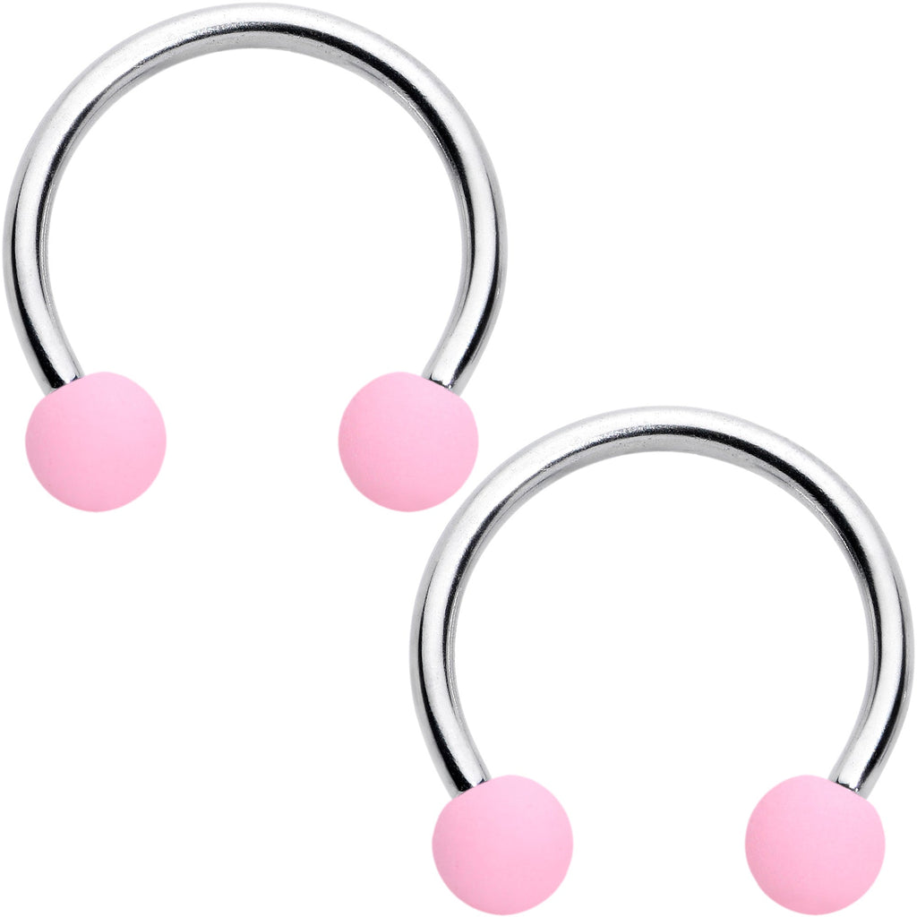 BodyCandy 16G 3/8 Matte Pinks Peach Horseshoe Circular Barbell Set of 6 — side view