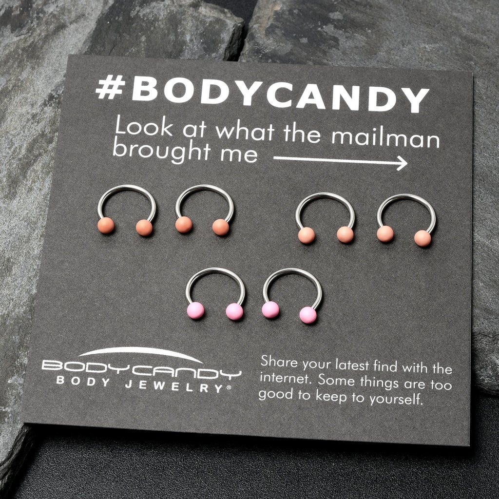 BodyCandy 16G 3/8 Matte Pinks Peach Horseshoe Circular Barbell Set of 6 — alternative angle