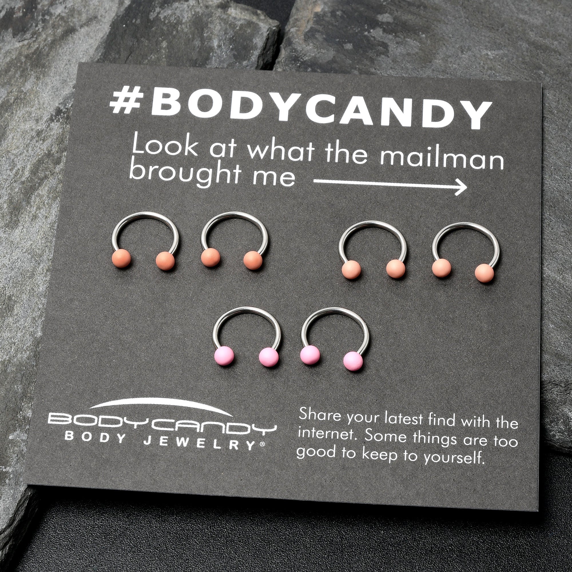 BodyCandy 16G 3/8 Matte Pinks Peach Horseshoe Circular Barbell Set of 6 — alternative angle