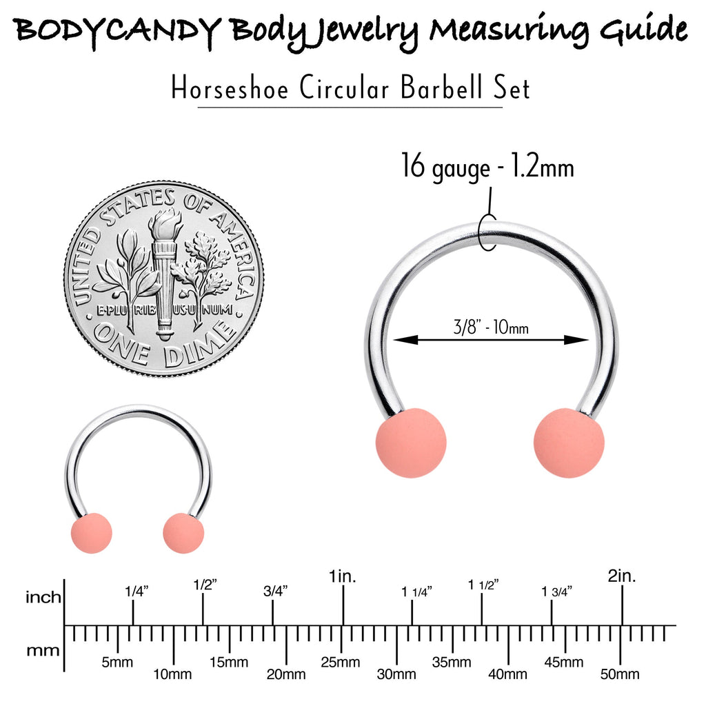 BodyCandy 16G 3/8 Matte Pinks Peach Horseshoe Circular Barbell Set of 6 — in-use photo