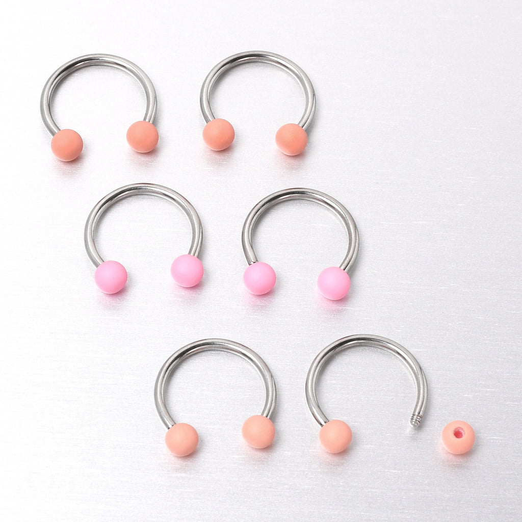 BodyCandy 16G 3/8 Matte Pinks Peach Horseshoe Circular Barbell Set of 6 — size reference
