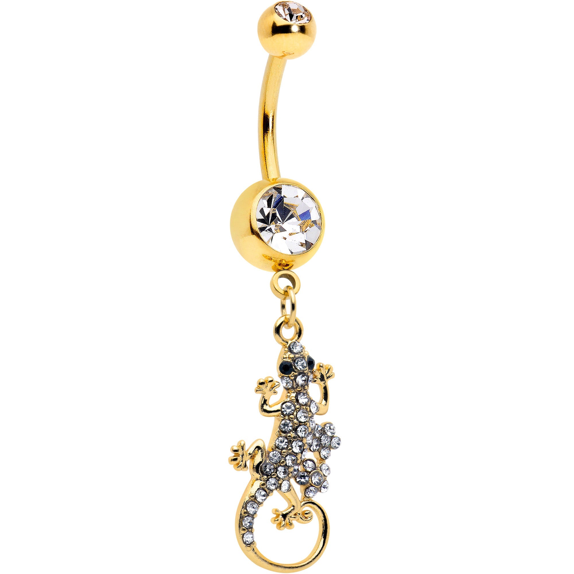 BodyCandy Clear Gem Gold Tone Luscious Lizard Dangle Belly Ring — main product shot