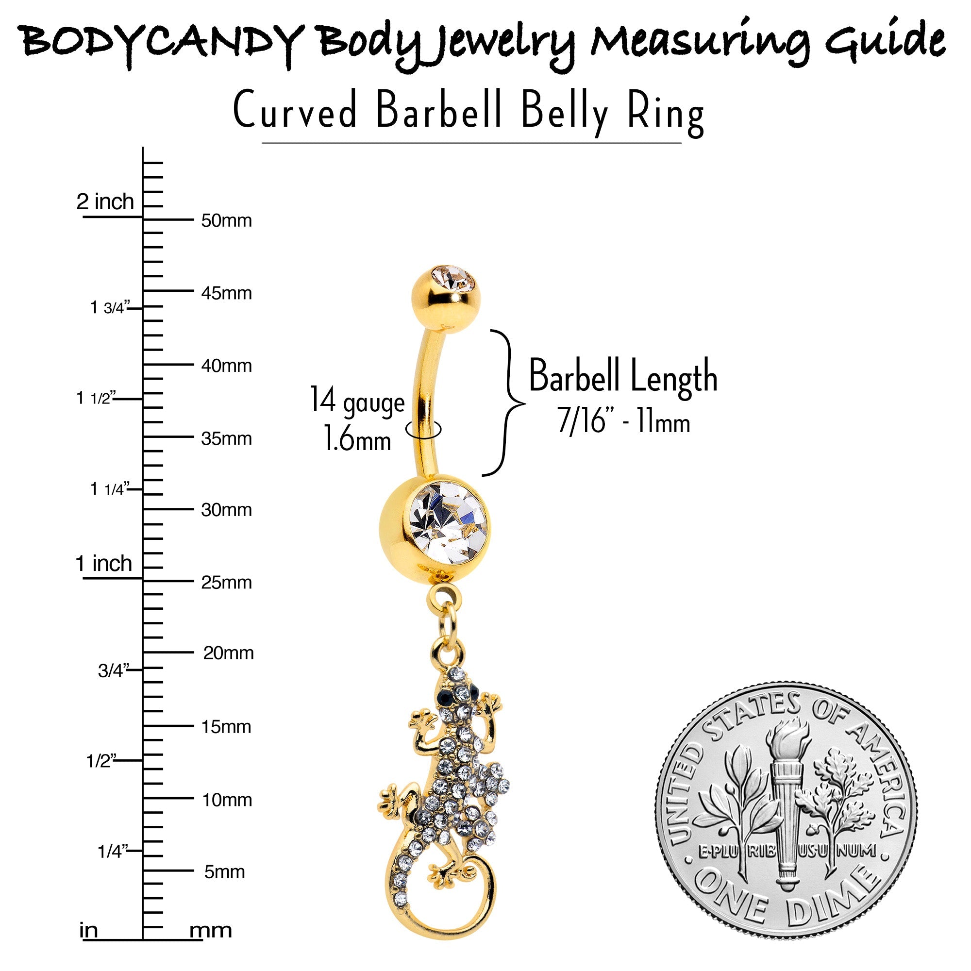BodyCandy Clear Gem Gold Tone Luscious Lizard Dangle Belly Ring — alternative angle