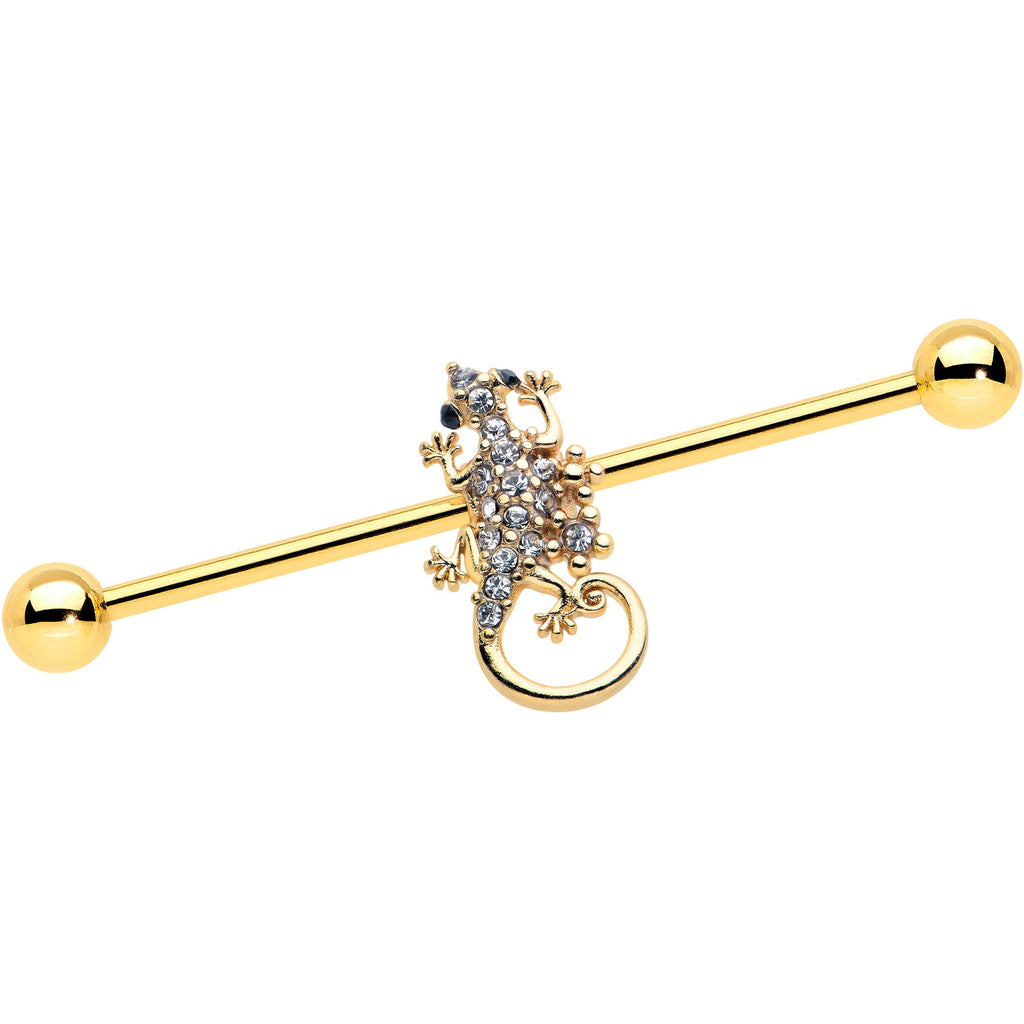 BodyCandy 14G Clear Gem Gold Tone Luscious Lizard Industrial Barbell 38mm — main product shot