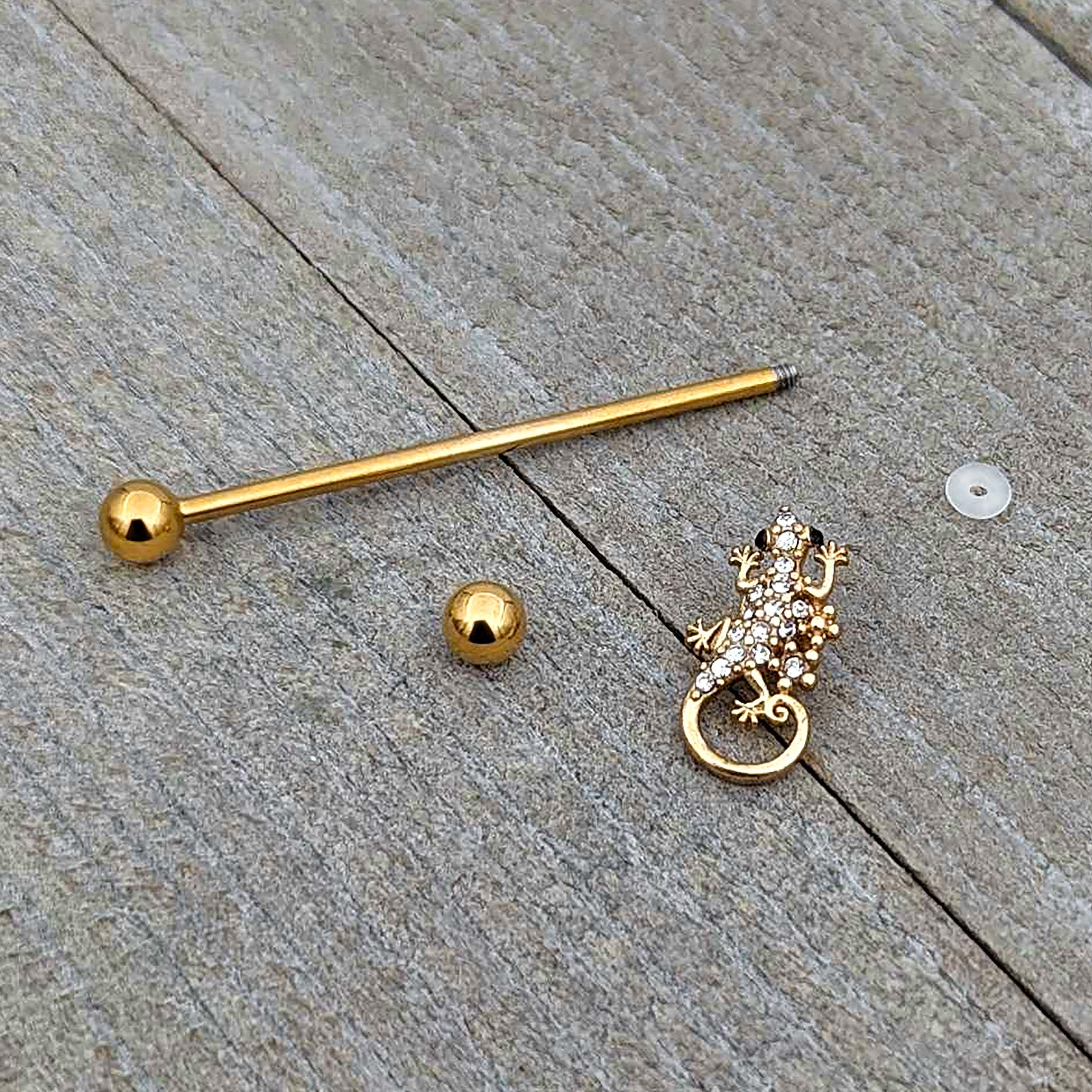 BodyCandy 14G Clear Gem Gold Tone Luscious Lizard Industrial Barbell 38mm — alternative angle