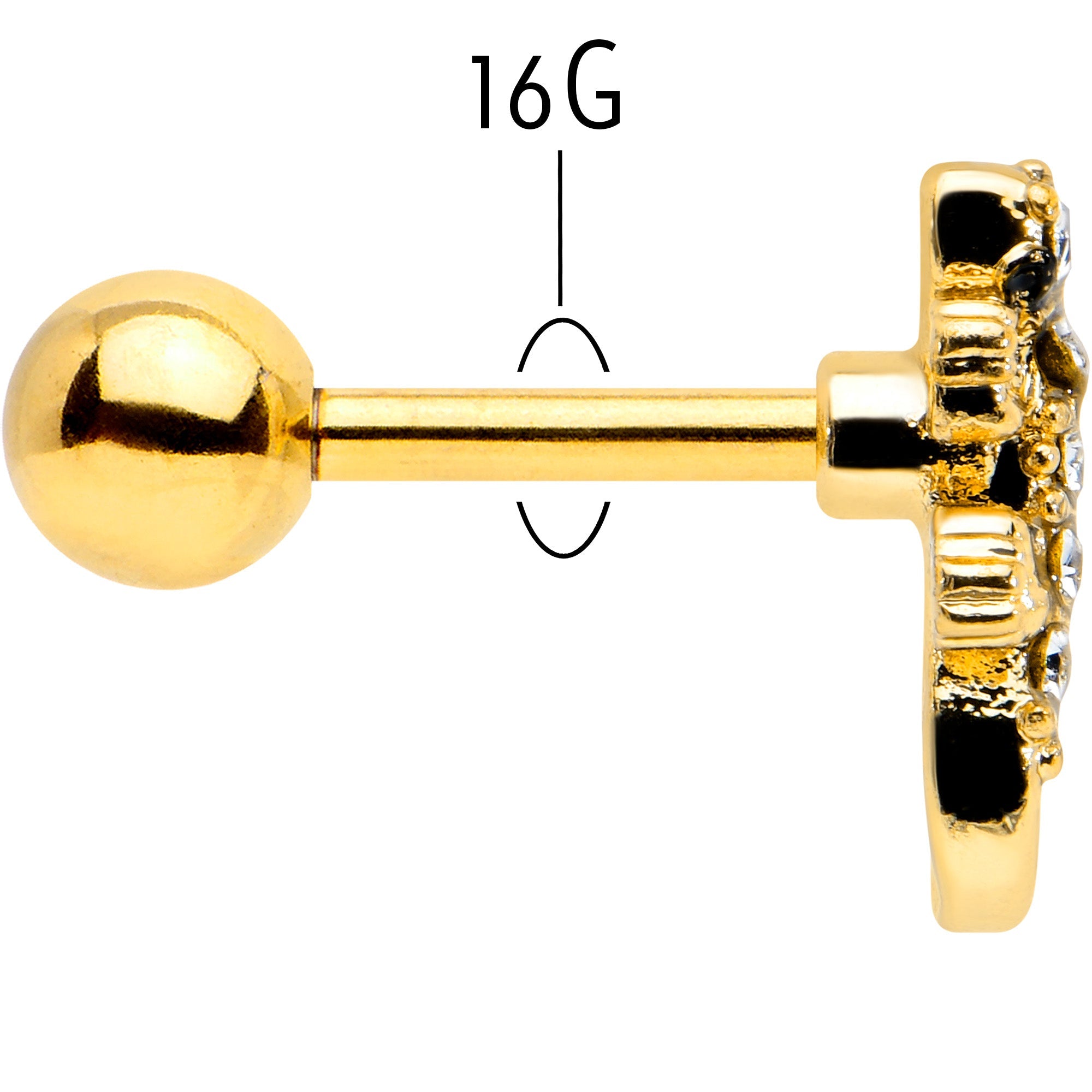 BodyCandy 16G 1/4 Clear Gem Gold Tone Luscious Lizard Cartilage Earring — back view