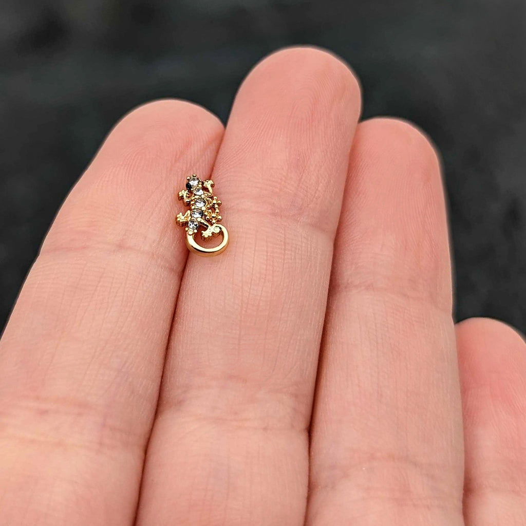 BodyCandy 16G 1/4 Clear Gem Gold Tone Luscious Lizard Cartilage Earring — size reference