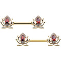 BodyCandy 14G 9/16 Red Gem Gold Tone Royal Lotus Barbell Nipple Ring Set — main product shot