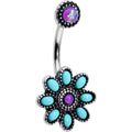 BodyCandy Blue Faux Opal Flower Teal Petals Double Mount Belly Ring — main product shot