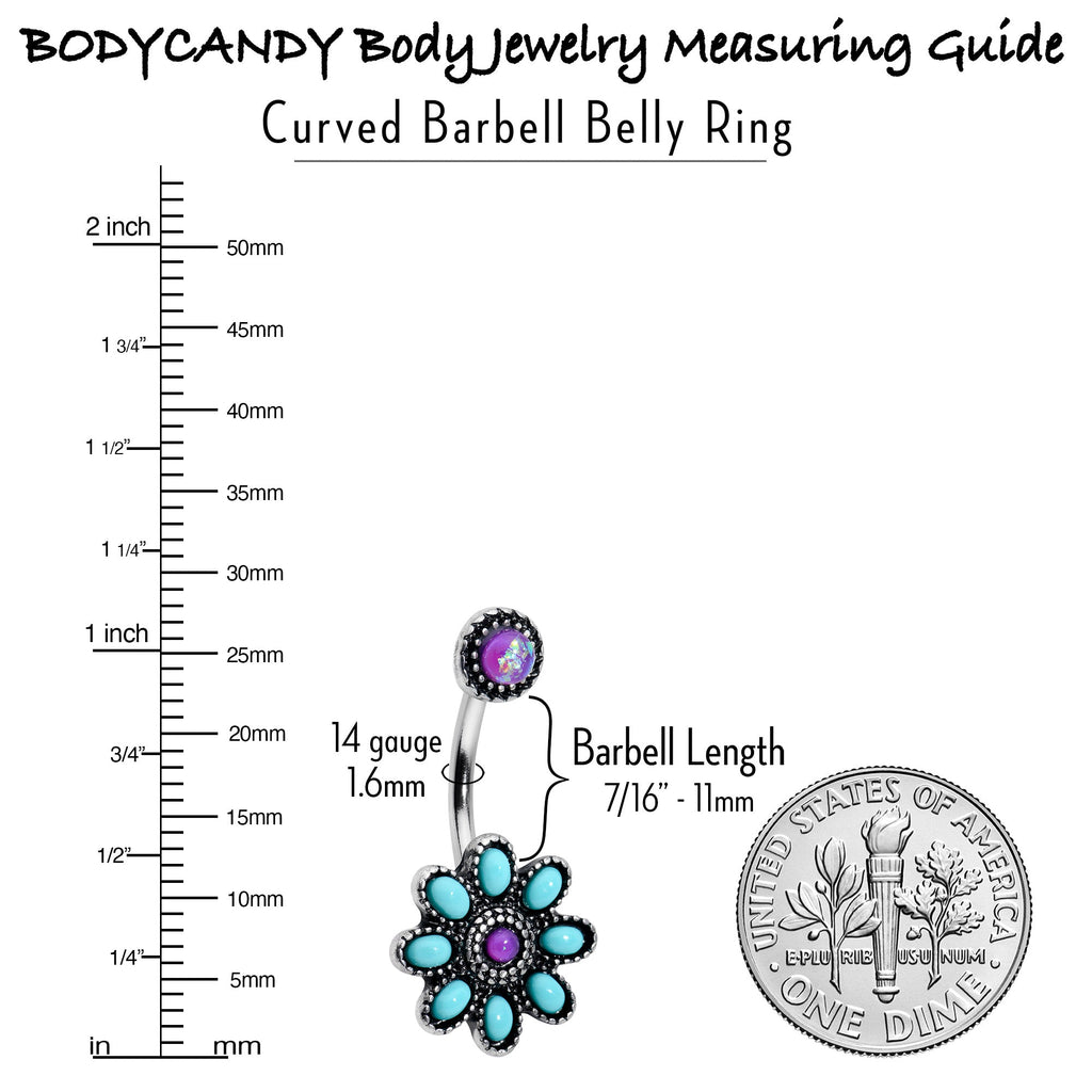 BodyCandy Blue Faux Opal Flower Teal Petals Double Mount Belly Ring — back view
