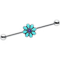 BodyCandy 14G Blue Faux Opal Flower Teal Petals Industrial Barbell 38mm — main product shot