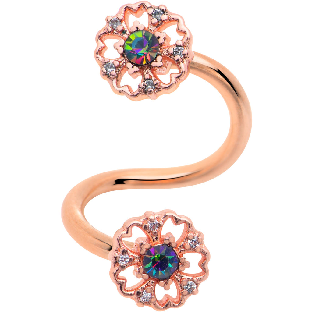 BodyCandy Vitrail Gem Rose Gold Tone Flower Spiral Twister Belly Ring — main product shot