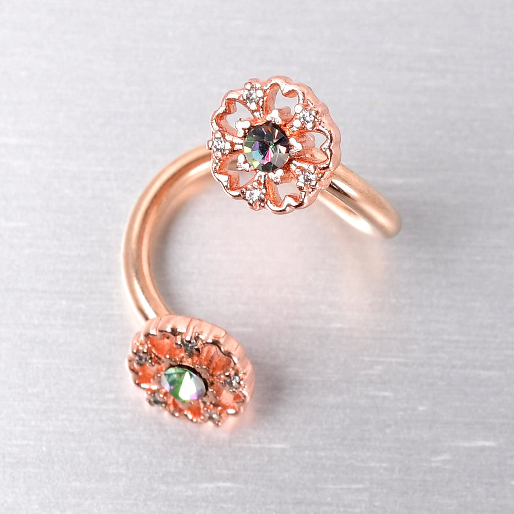 BodyCandy Vitrail Gem Rose Gold Tone Flower Spiral Twister Belly Ring — lifestyle context