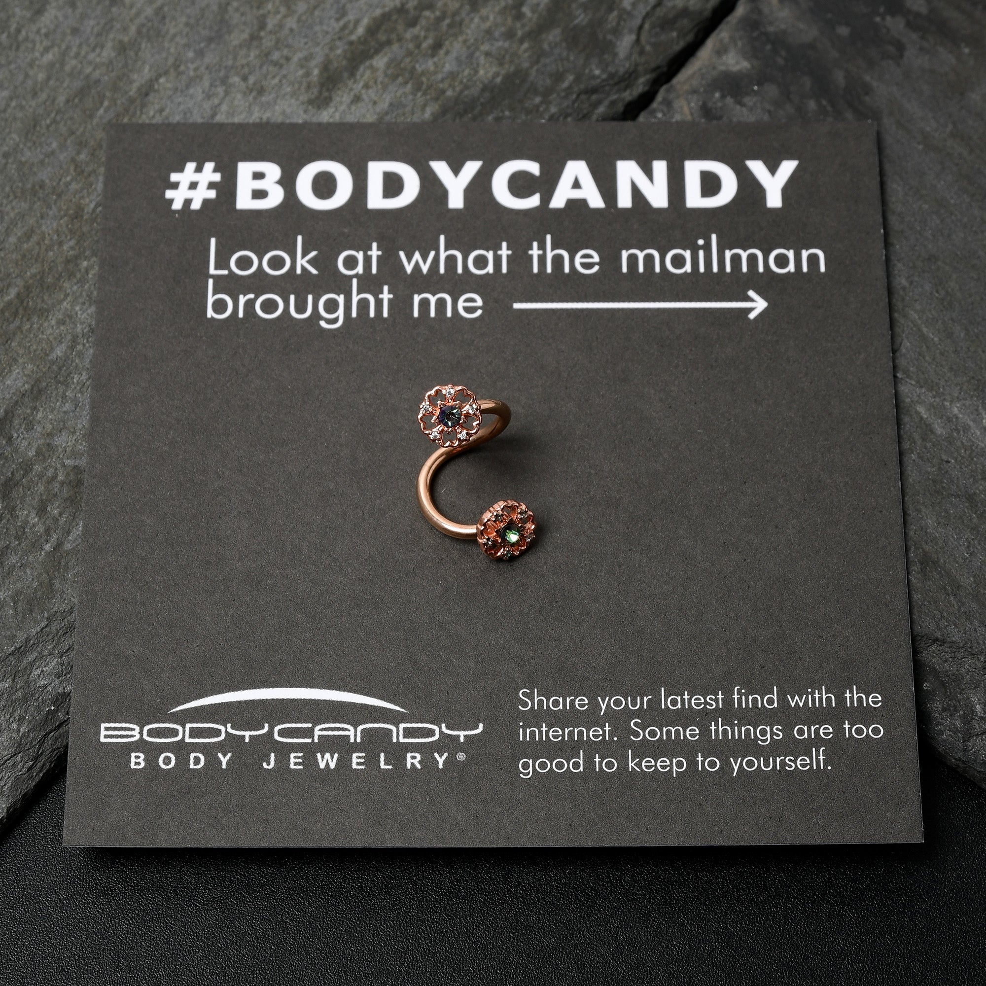BodyCandy Vitrail Gem Rose Gold Tone Flower Spiral Twister Belly Ring — alternative angle