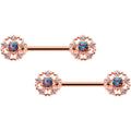 BodyCandy 14G 9/16 Vitrail Gem Rosy Hue Flower Barbell Nipple Ring Set — main product shot