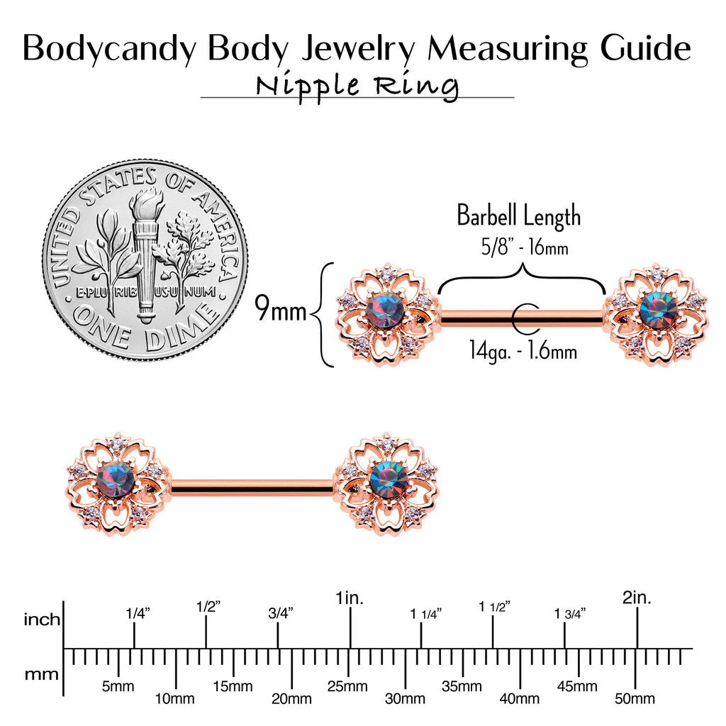 BodyCandy 14G 9/16 Vitrail Gem Rosy Hue Flower Barbell Nipple Ring Set — alternative angle