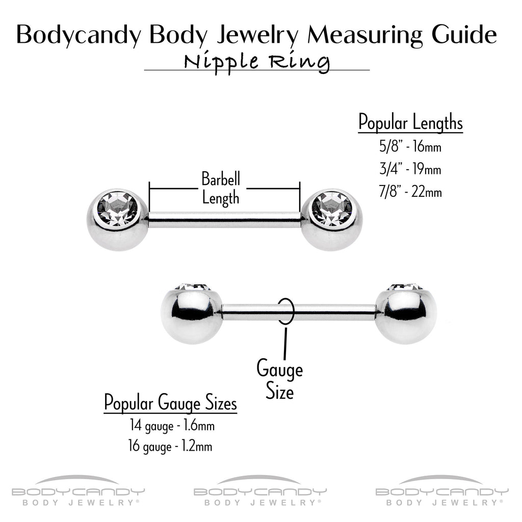 BodyCandy 14G 9/16 Vitrail Gem Rosy Hue Flower Barbell Nipple Ring Set — size reference