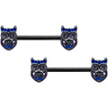 BodyCandy 14G 9/16 Purple Blue Gem Black Opulent Owl Barbell Nipple Ring Set — main product shot