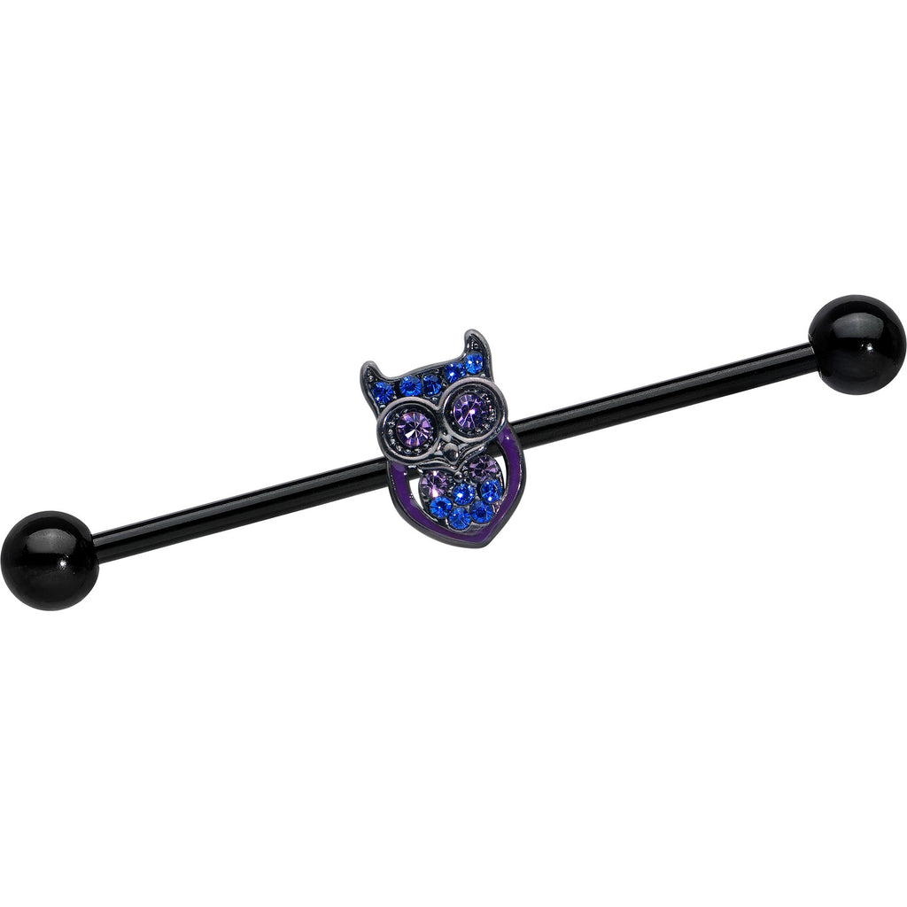 BodyCandy 14G Blue Purple Gem Black Opulent Owl Industrial Barbell 38mm — main product shot