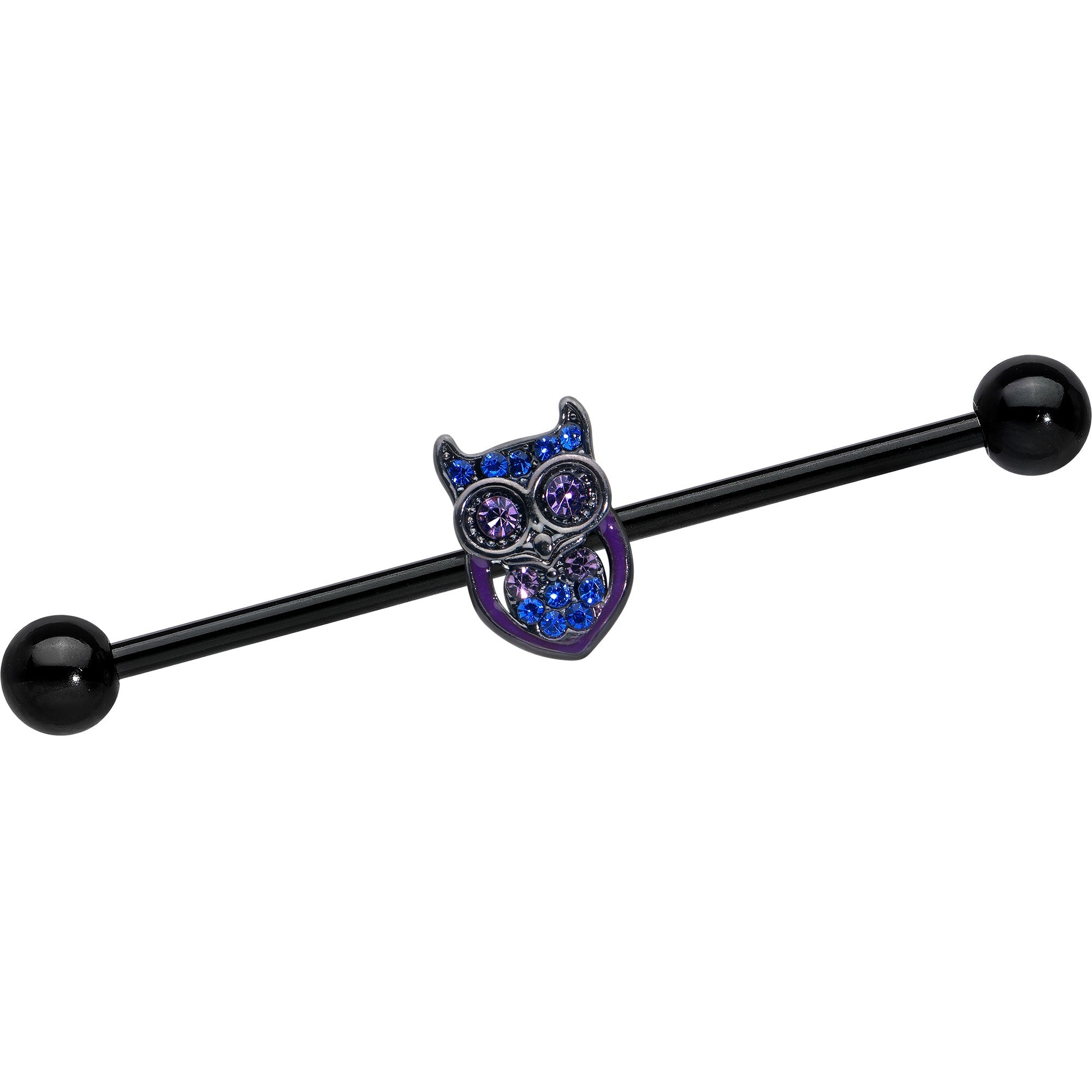 BodyCandy 14G Blue Purple Gem Black Opulent Owl Industrial Barbell 38mm — main product shot