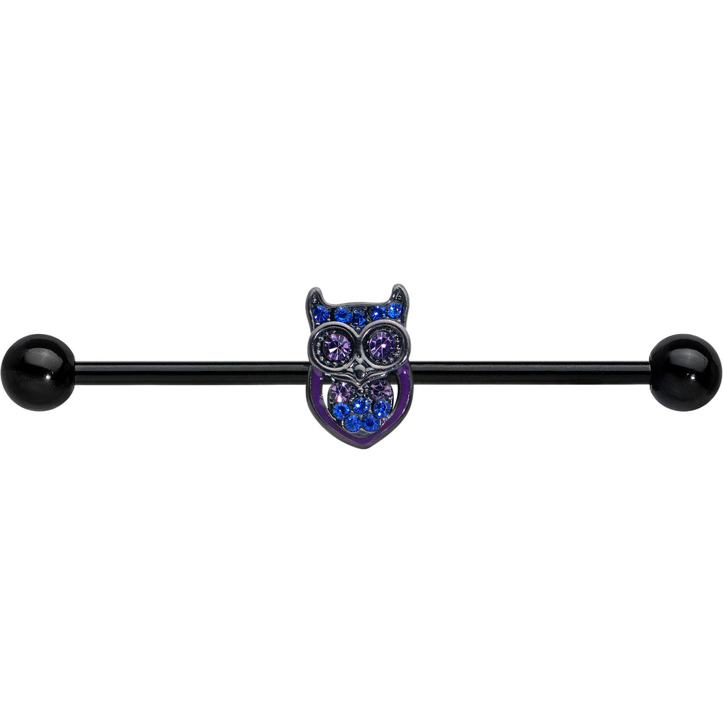 BodyCandy 14G Blue Purple Gem Black Opulent Owl Industrial Barbell 38mm — detail close-up