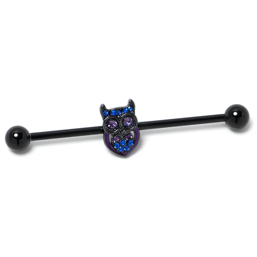 BodyCandy 14G Blue Purple Gem Black Opulent Owl Industrial Barbell 38mm — side view