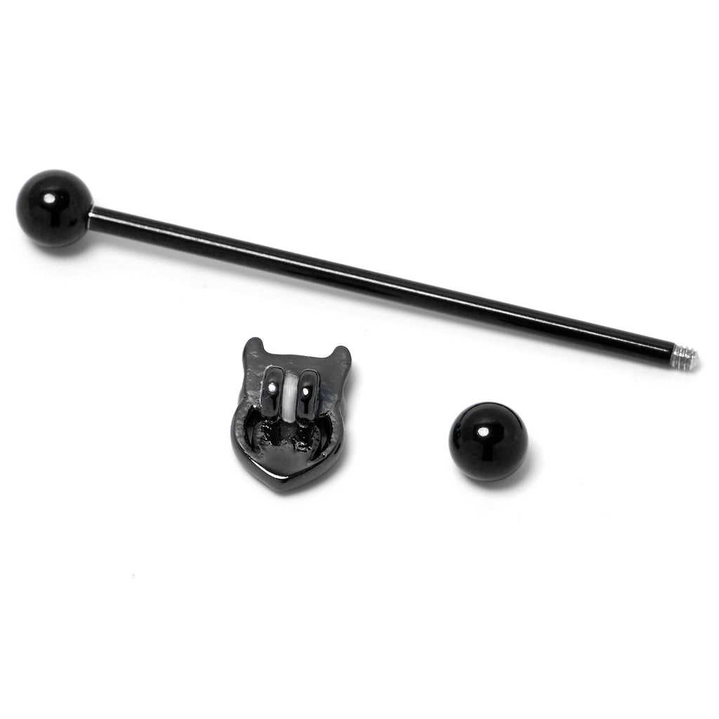 BodyCandy 14G Blue Purple Gem Black Opulent Owl Industrial Barbell 38mm — back view