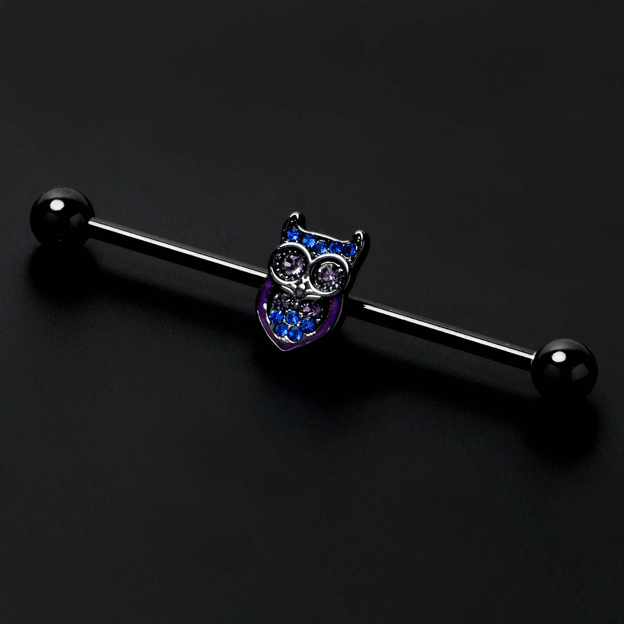 BodyCandy 14G Blue Purple Gem Black Opulent Owl Industrial Barbell 38mm — alternative angle