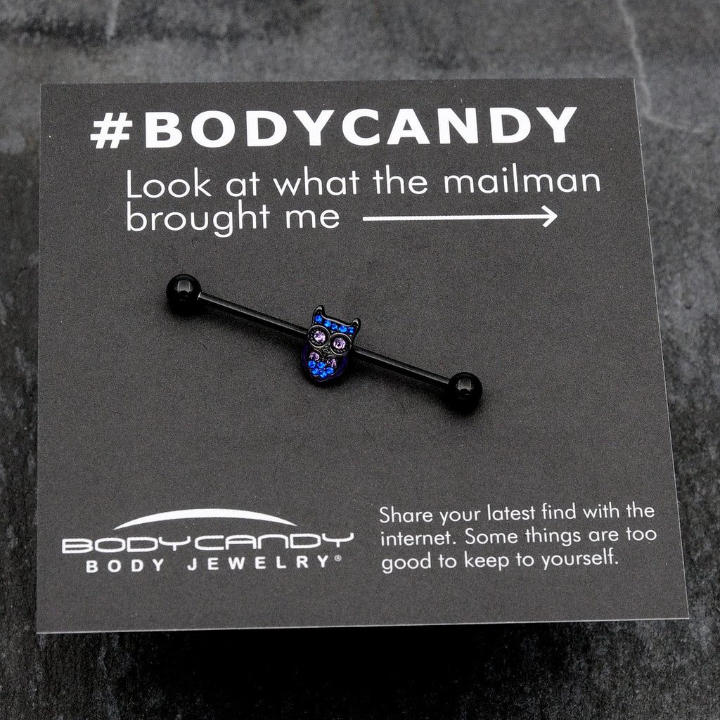 BodyCandy 14G Blue Purple Gem Black Opulent Owl Industrial Barbell 38mm — size reference