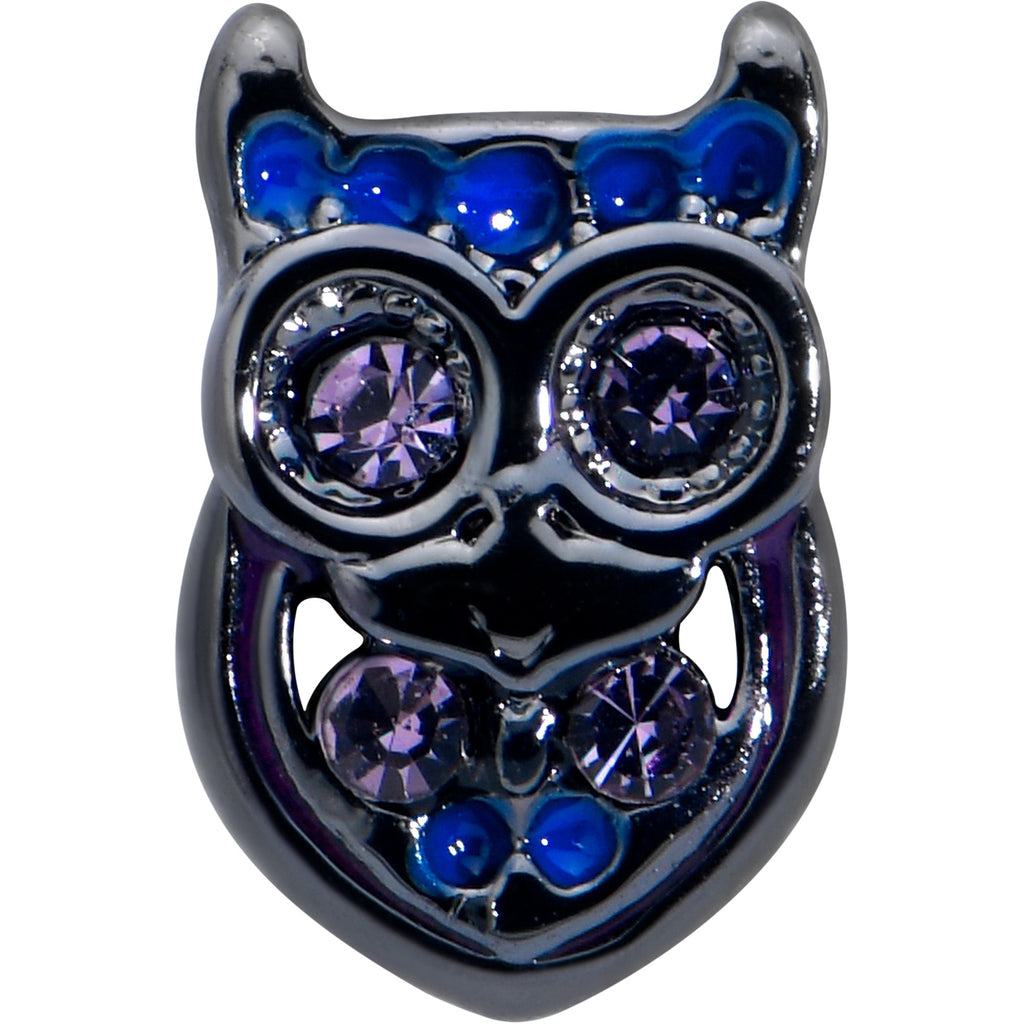 BodyCandy 16G 1/4 Purple Gem Black Opulent Owl Cartilage Tragus Earring — detail close-up