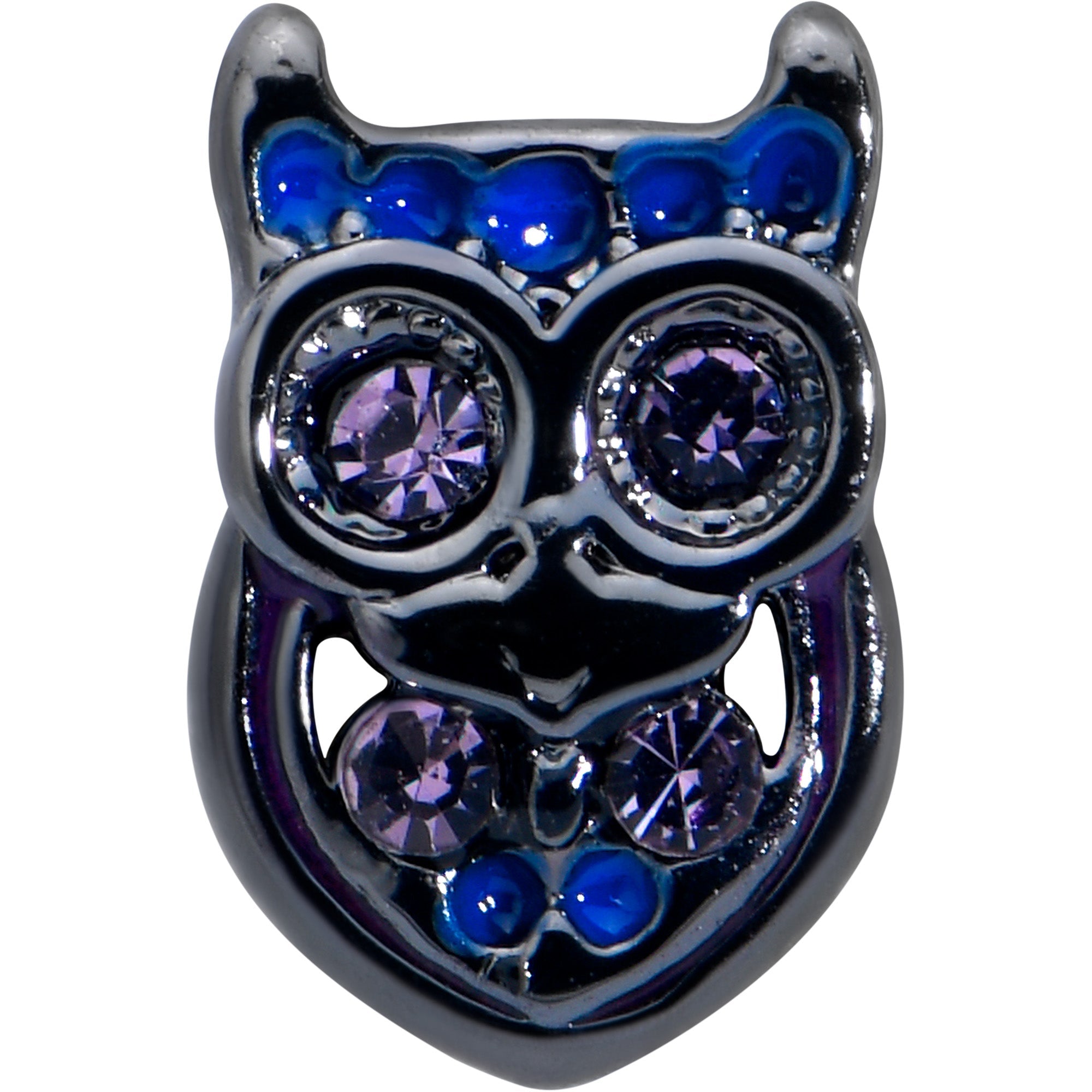 BodyCandy 16G 1/4 Purple Gem Black Opulent Owl Cartilage Tragus Earring — detail close-up
