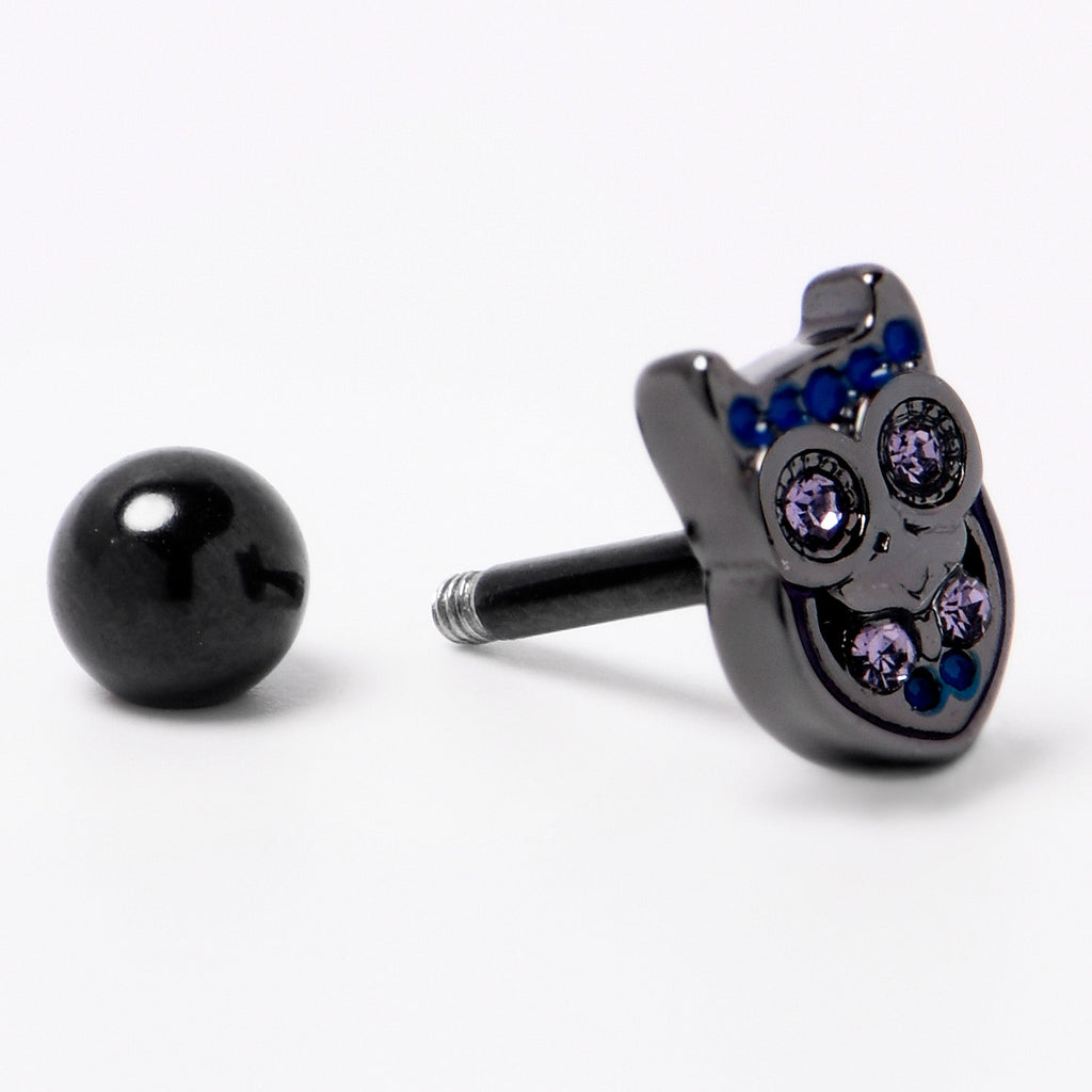 BodyCandy 16G 1/4 Purple Gem Black Opulent Owl Cartilage Tragus Earring — alternative angle