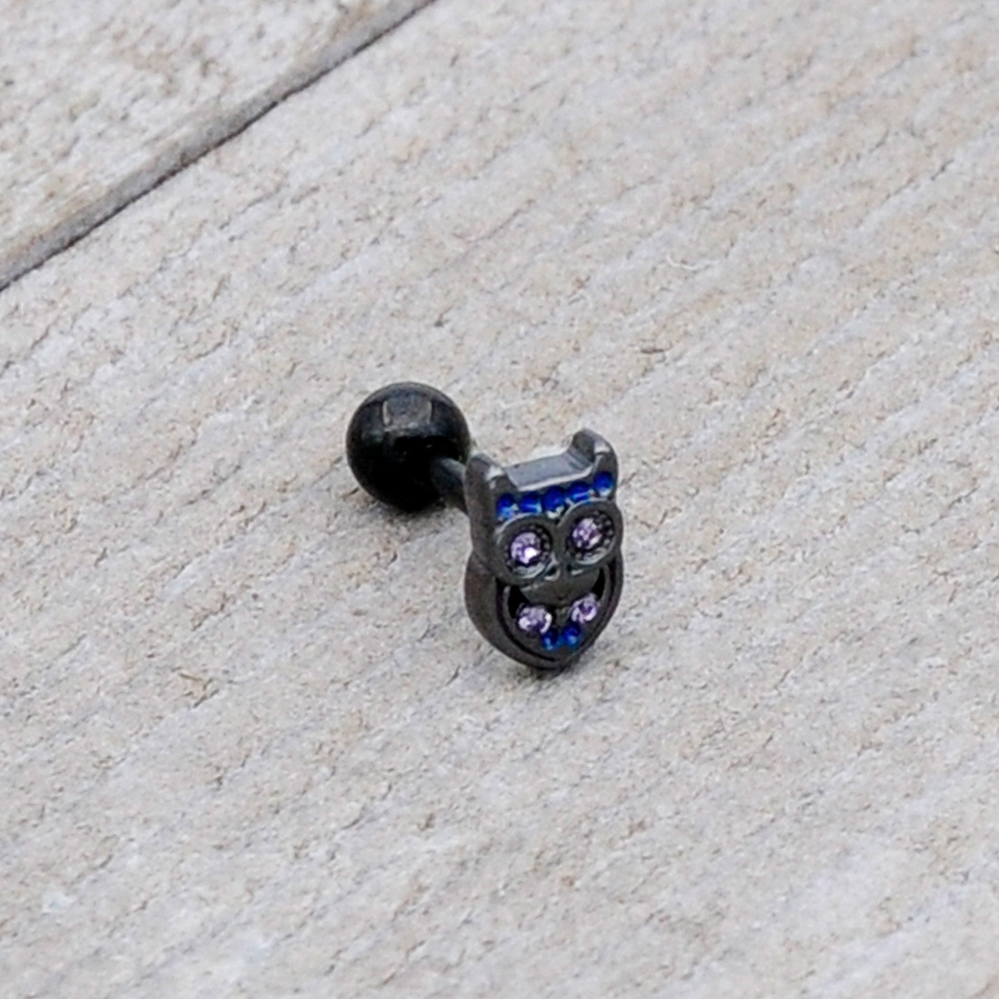 BodyCandy 16G 1/4 Purple Gem Black Opulent Owl Cartilage Tragus Earring — size reference