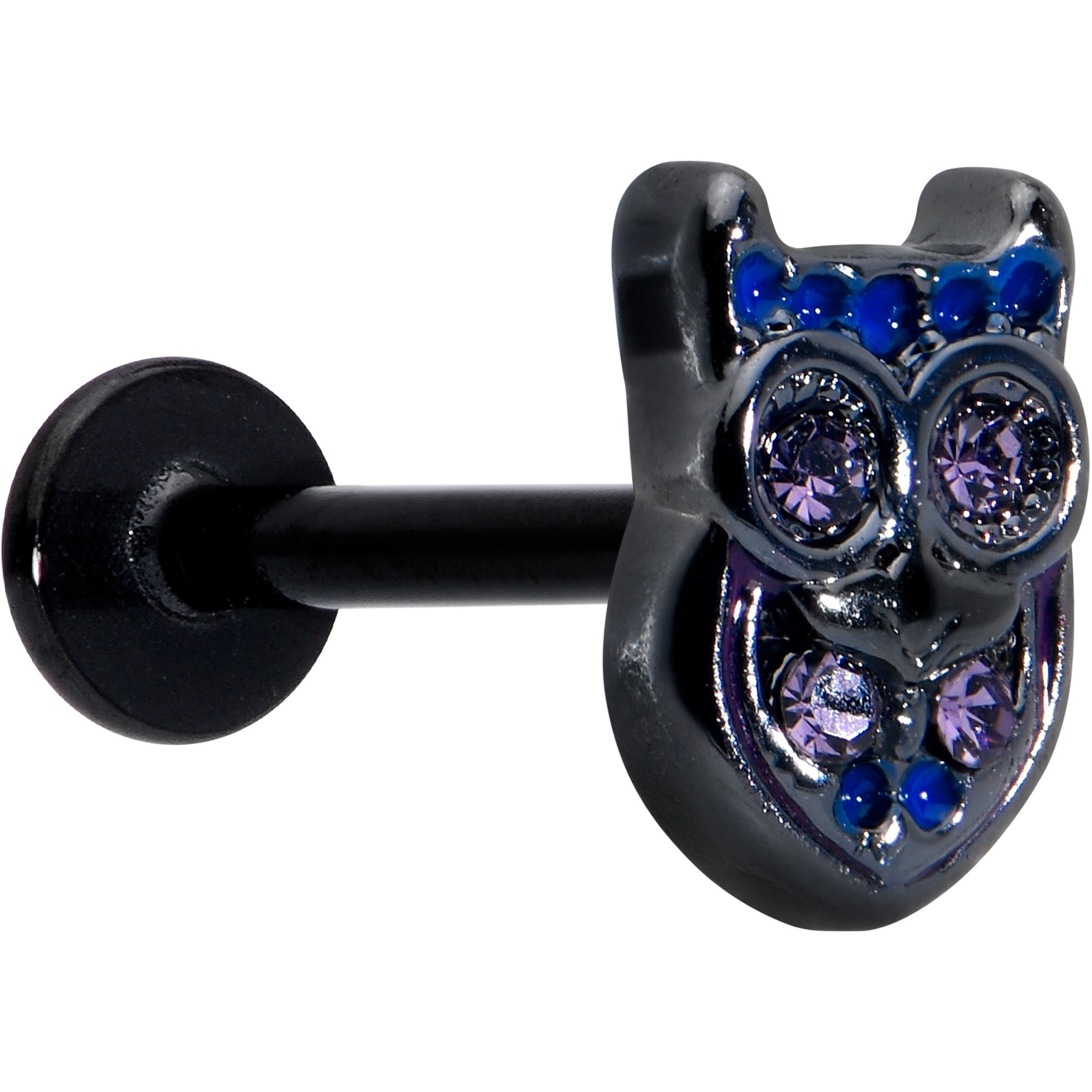 BodyCandy 16G 5/16 Purple Gem Black Opulent Owl Labret Monroe Tragus — main product shot