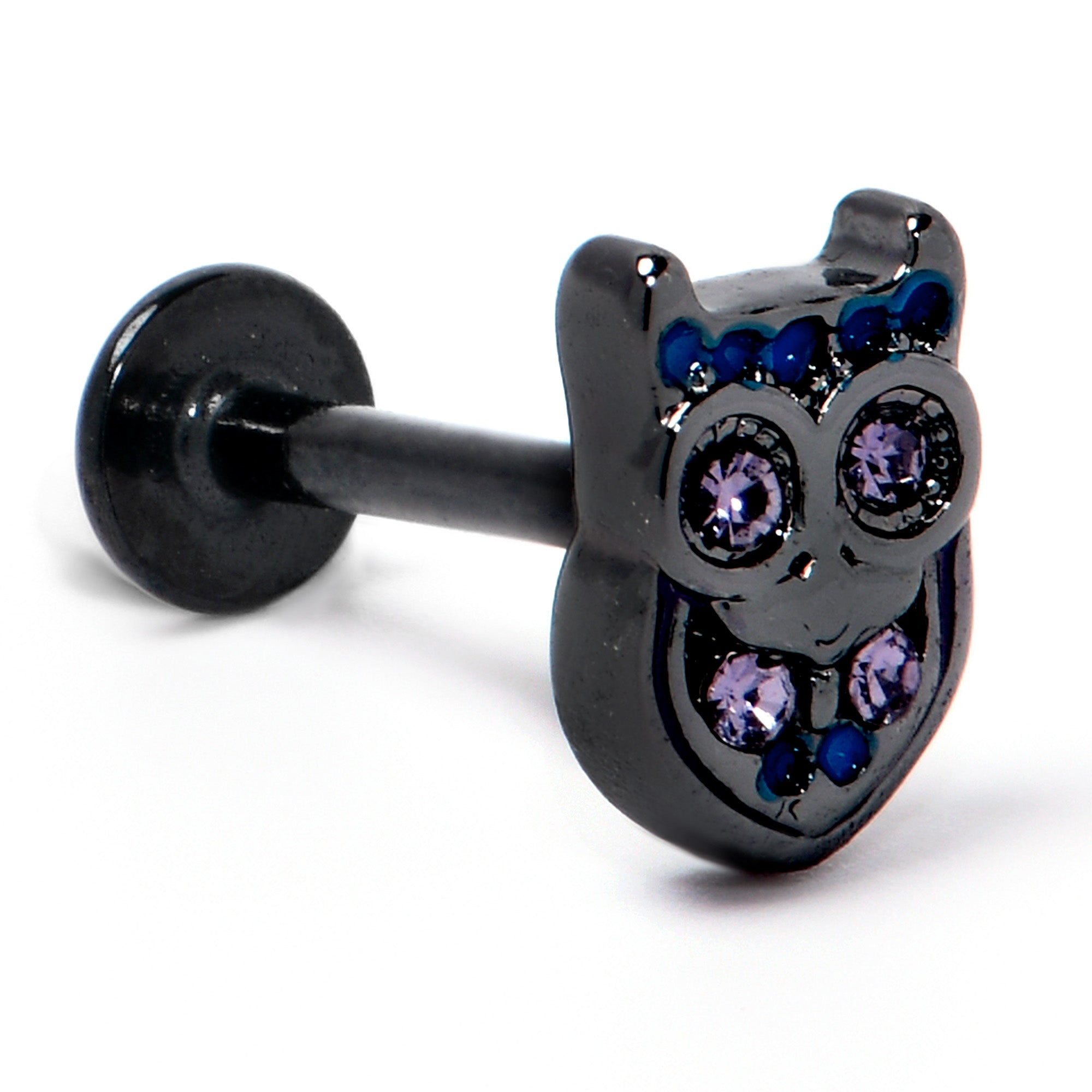 BodyCandy 16G 5/16 Purple Gem Black Opulent Owl Labret Monroe Tragus — back view
