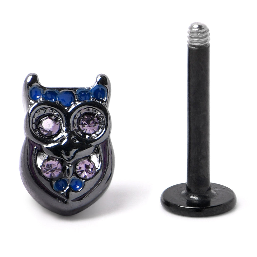 BodyCandy 16G 5/16 Purple Gem Black Opulent Owl Labret Monroe Tragus — alternative angle