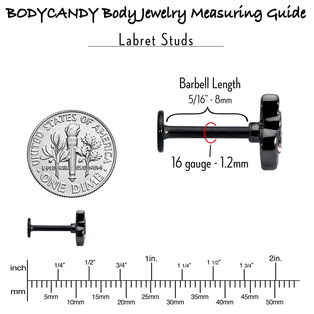 BodyCandy 16G 5/16 Purple Gem Black Opulent Owl Labret Monroe Tragus — in-use photo