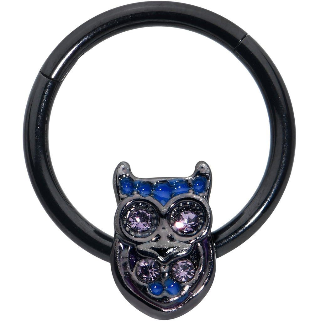 BodyCandy 16G 3/8 Purple Gem Black Opulent Owl Hinged Segment Ring — main product shot