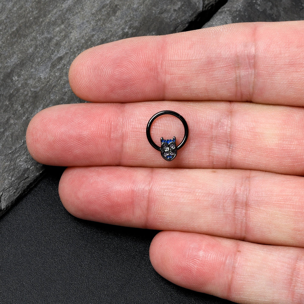 BodyCandy 16G 3/8 Purple Gem Black Opulent Owl Hinged Segment Ring — lifestyle context