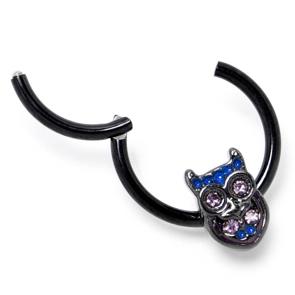 BodyCandy 16G 3/8 Purple Gem Black Opulent Owl Hinged Segment Ring — back view